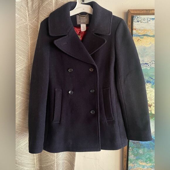 J Crew Stadium Cloth By Nello Gori Navy Blue Pea Coat  Womens Jacket Size 2 NEW - Picture 4 of 16